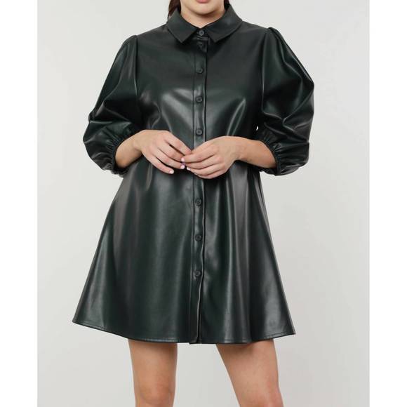 Dolce Cabo - Everywhere Faux Leather Dress with Puff Sleeves